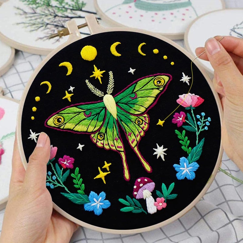Nuberlic Moth Embroidery Kits for Beginners - Embroidery Starter Cross Stitch Kit DIY Needlepoint Including Cloth with Pattern, Hoop, Needles Instruction and Threads - Image 2